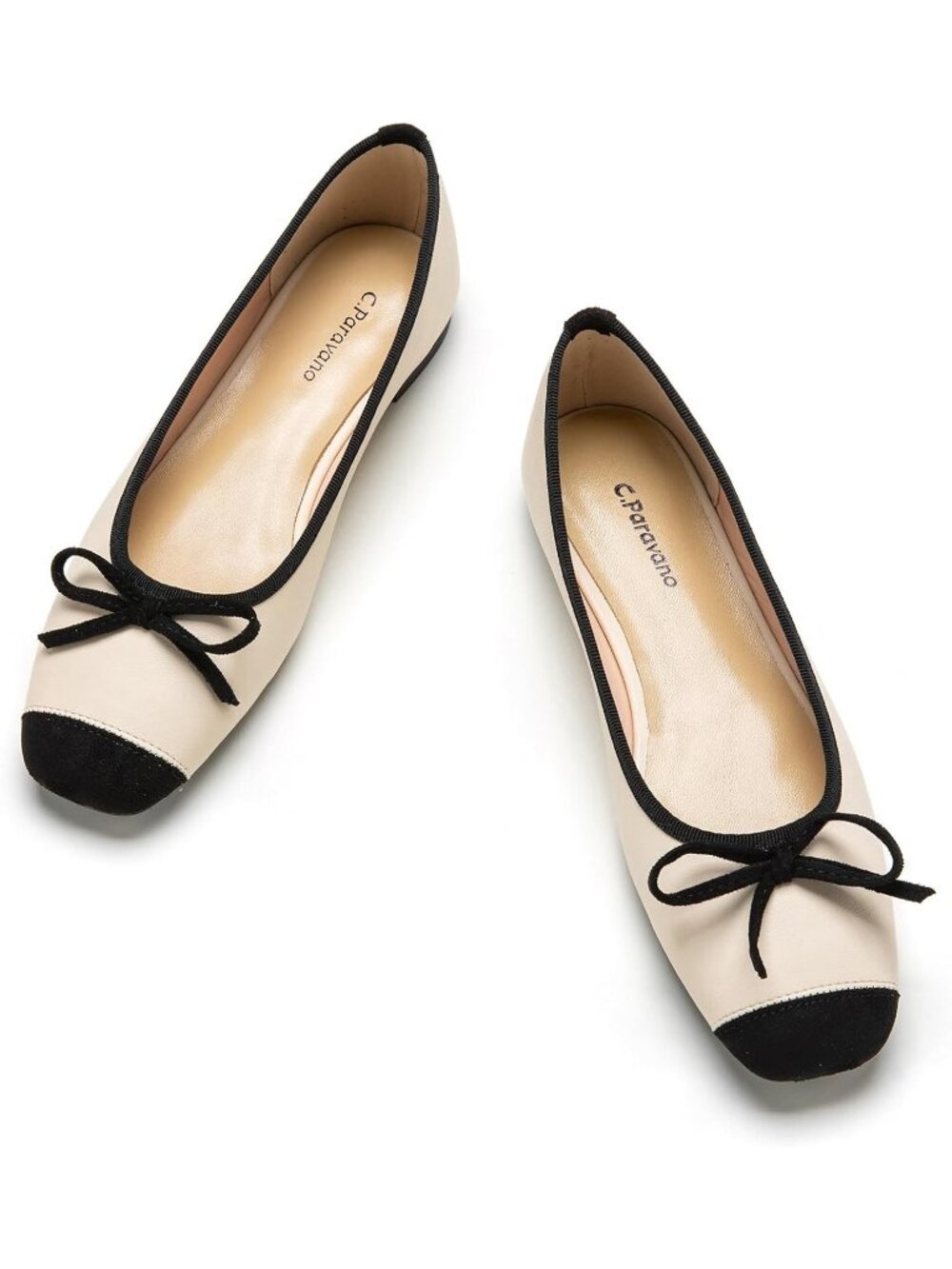Women's White Ballet Flats Square Toe Bow Slip On Dressy Flats Pull-On Shoes